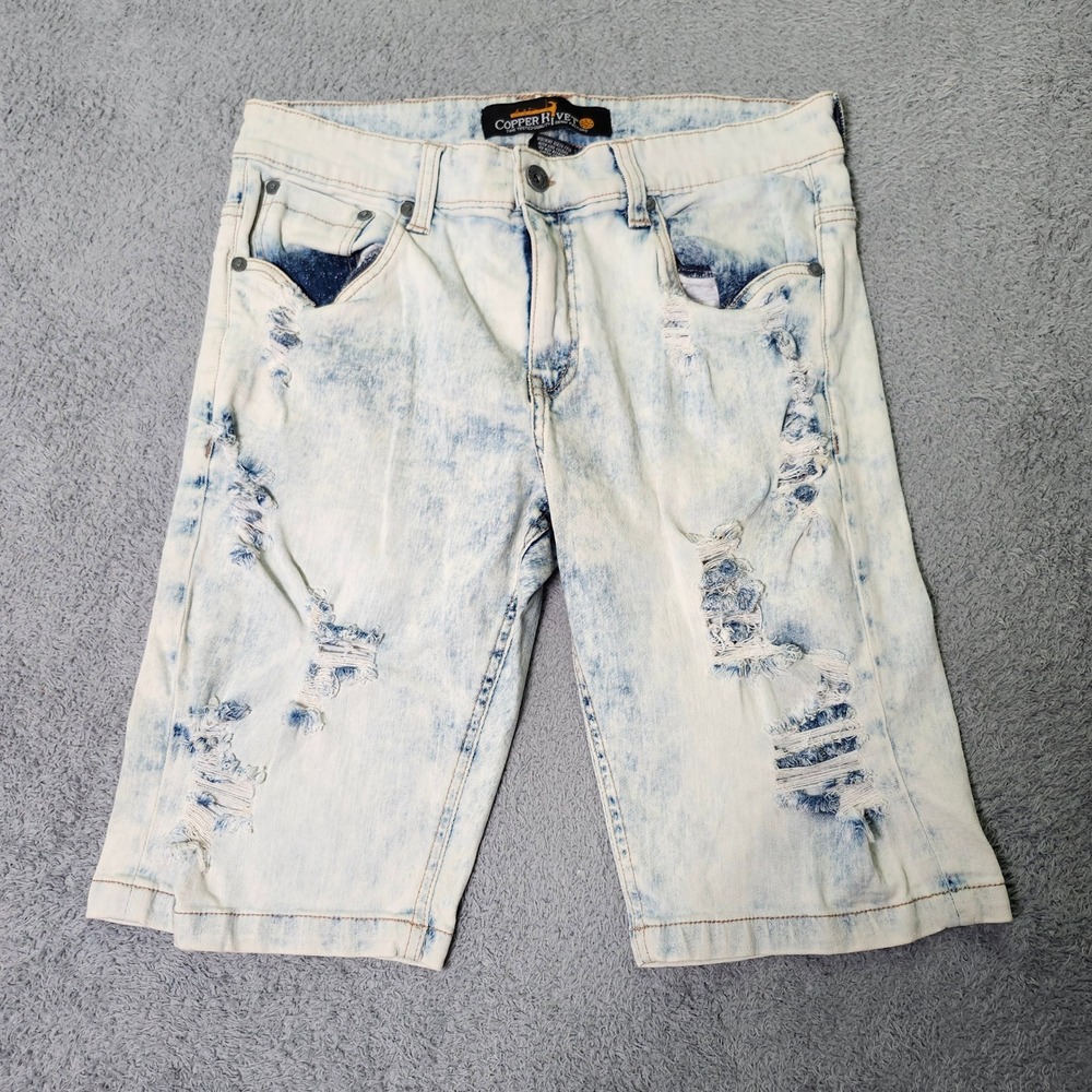 Copper Rivet Mens 32 Denim Shorts Light Acid Wash Distressed Ripped Streetwear